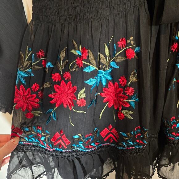 Anthropologie Small Not So Serious Embroidered Dress Floral Aztec Cottage Witchy - Picture 6 of 10
